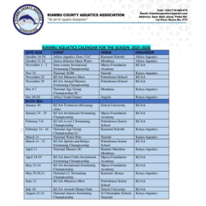 Updated Kiambu Aquatics Calendar